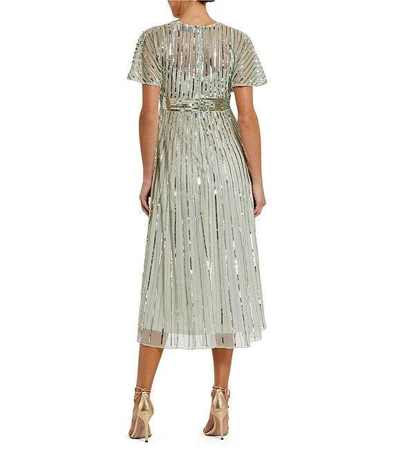 Mac Duggal Flutter Sleeve Embellished Chiffon A-Line Midi Dress Product Image