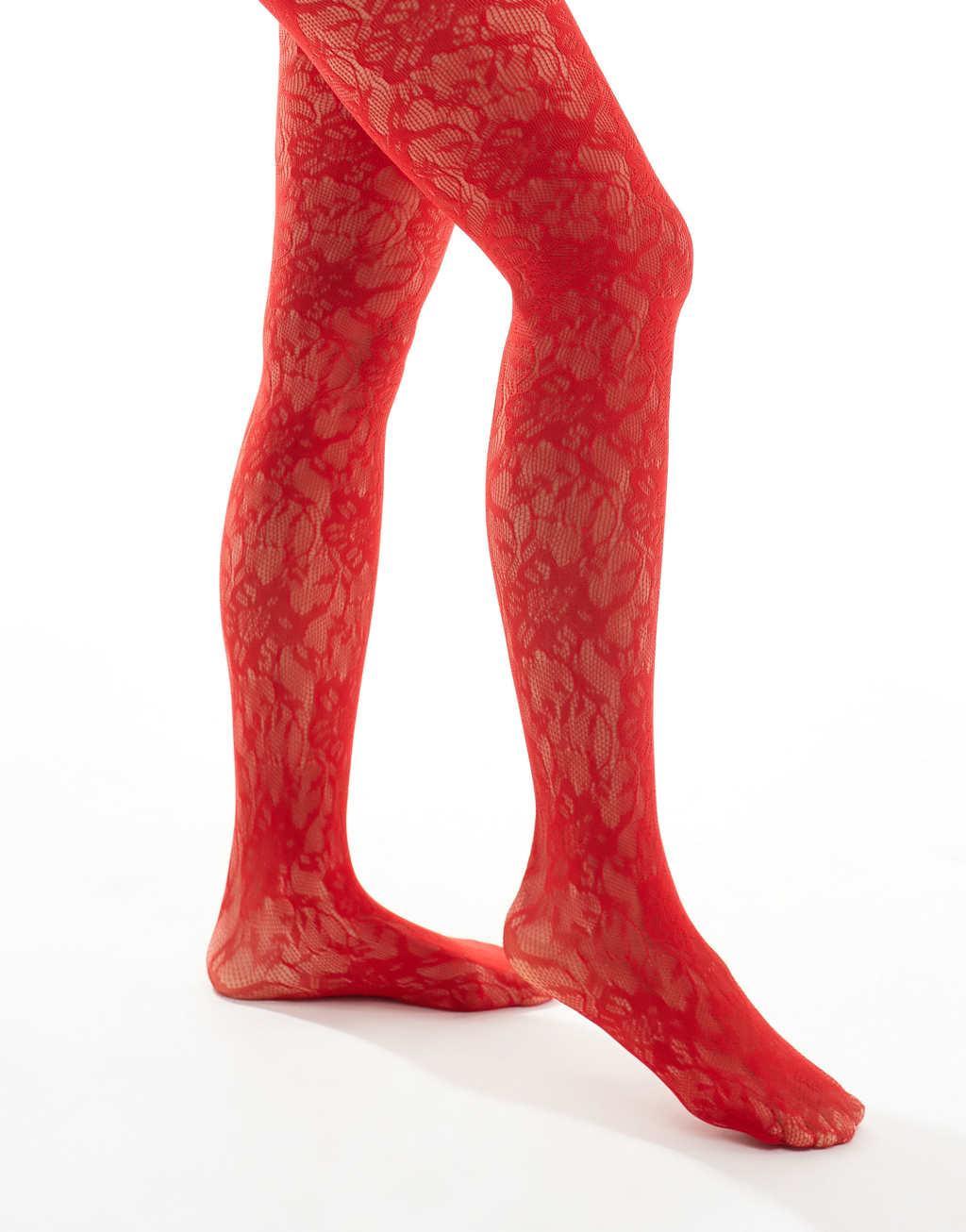 Glamorous lace tights in red  Product Image