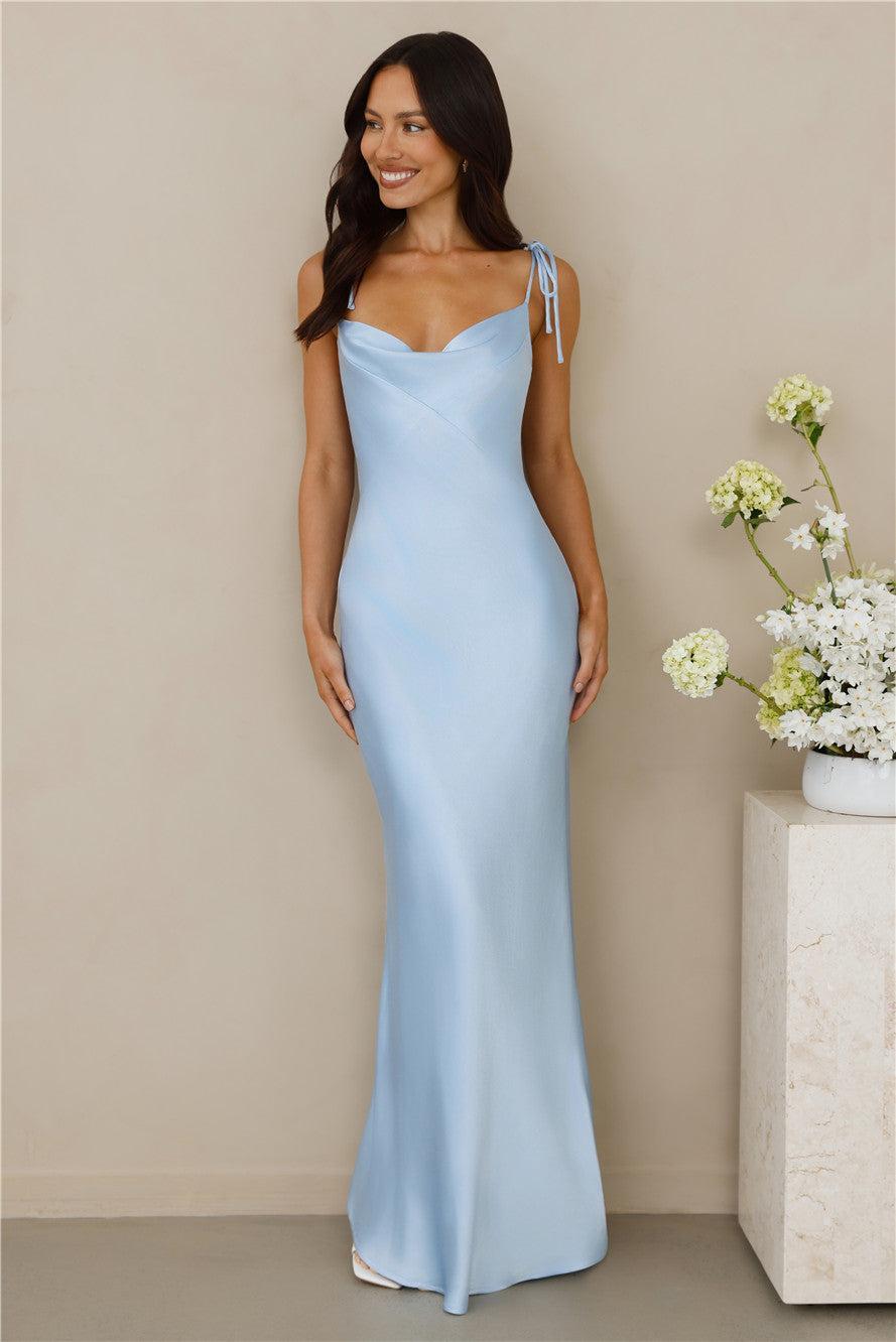 The Penelope Cowl Satin Maxi Dress Blue Product Image