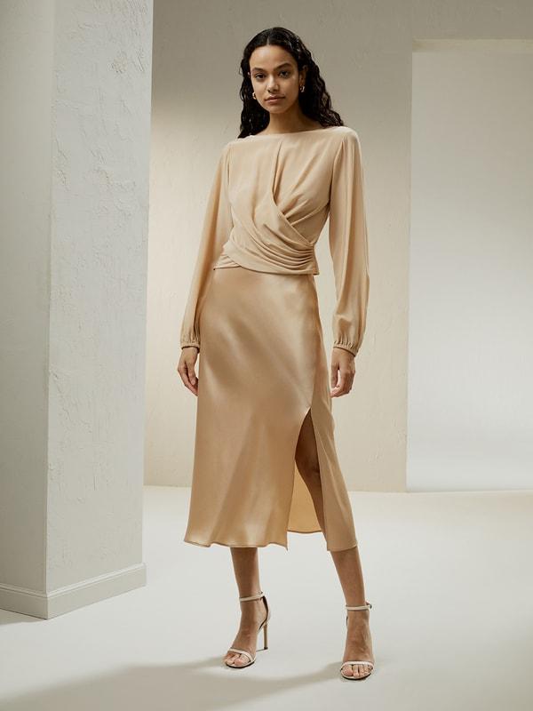 Nipped Waist Crêpe de Chine Blouse Product Image