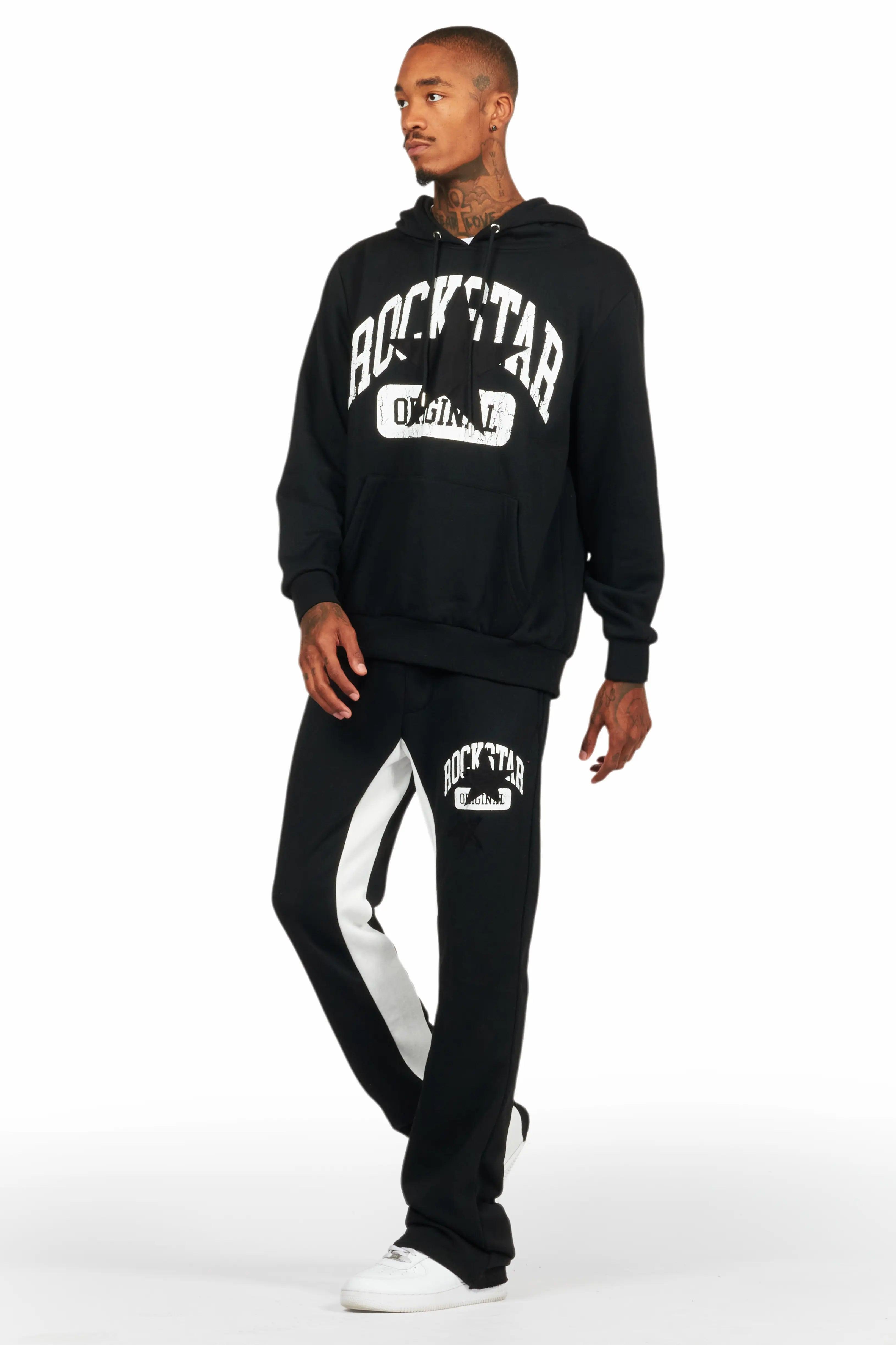 Mallor Black/White Baggy Stacked Hoodie Track Set Male Product Image