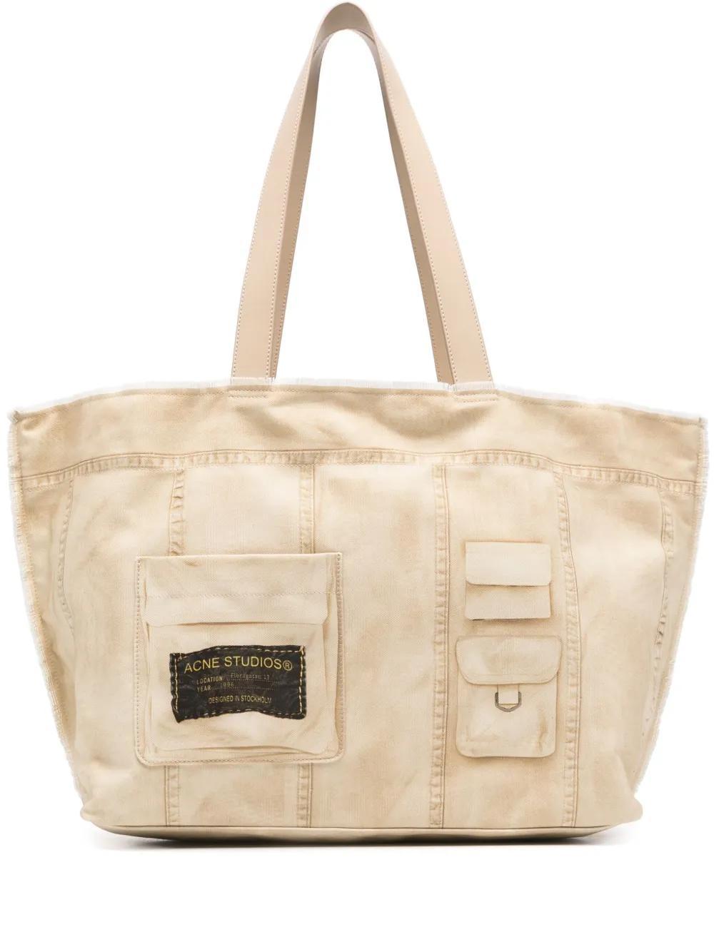 ACNE STUDIOS Fringed Printed Tote Bag In Neutrals Product Image