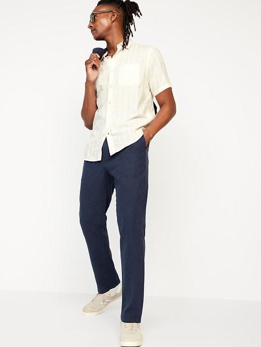 Loose Taper Linen-Blend Ankle Pants Product Image