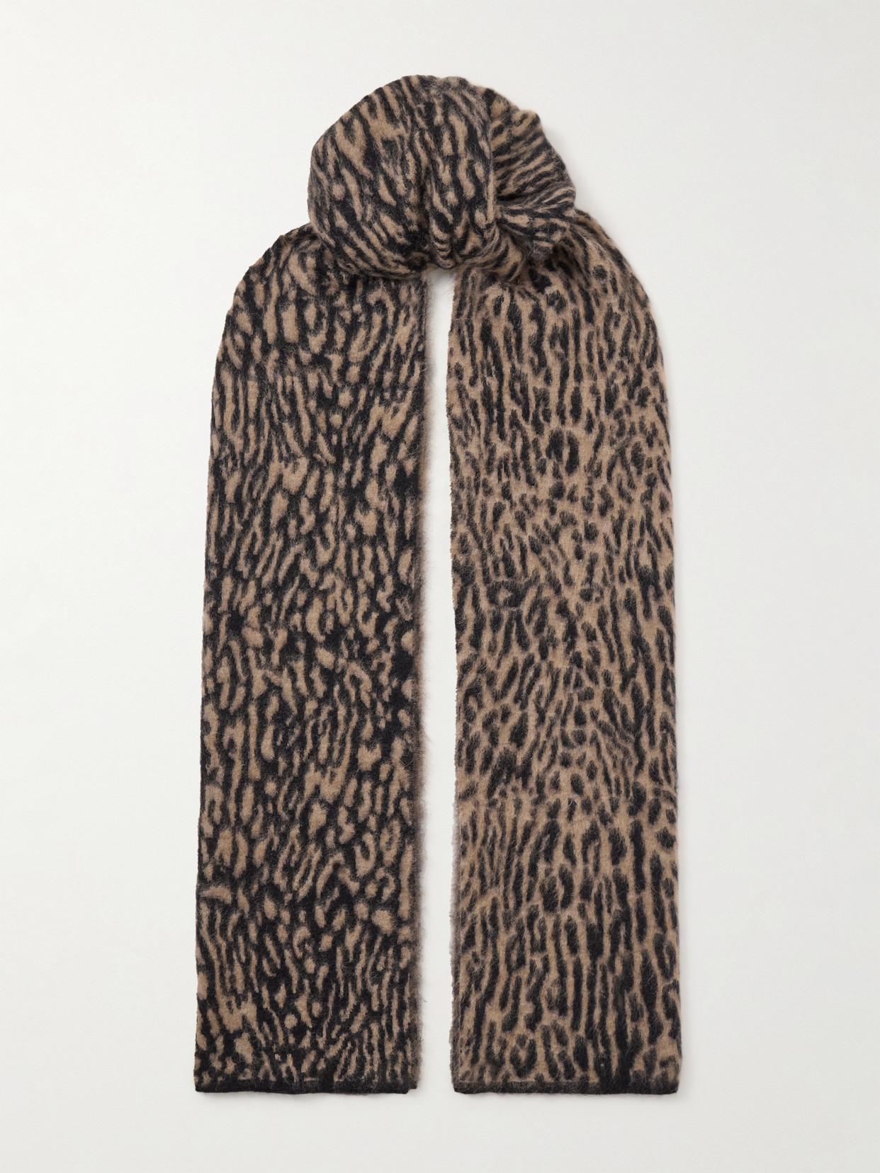 SAINT LAURENT Leopard Mohair And Wool Scarf In Beige Black Product Image