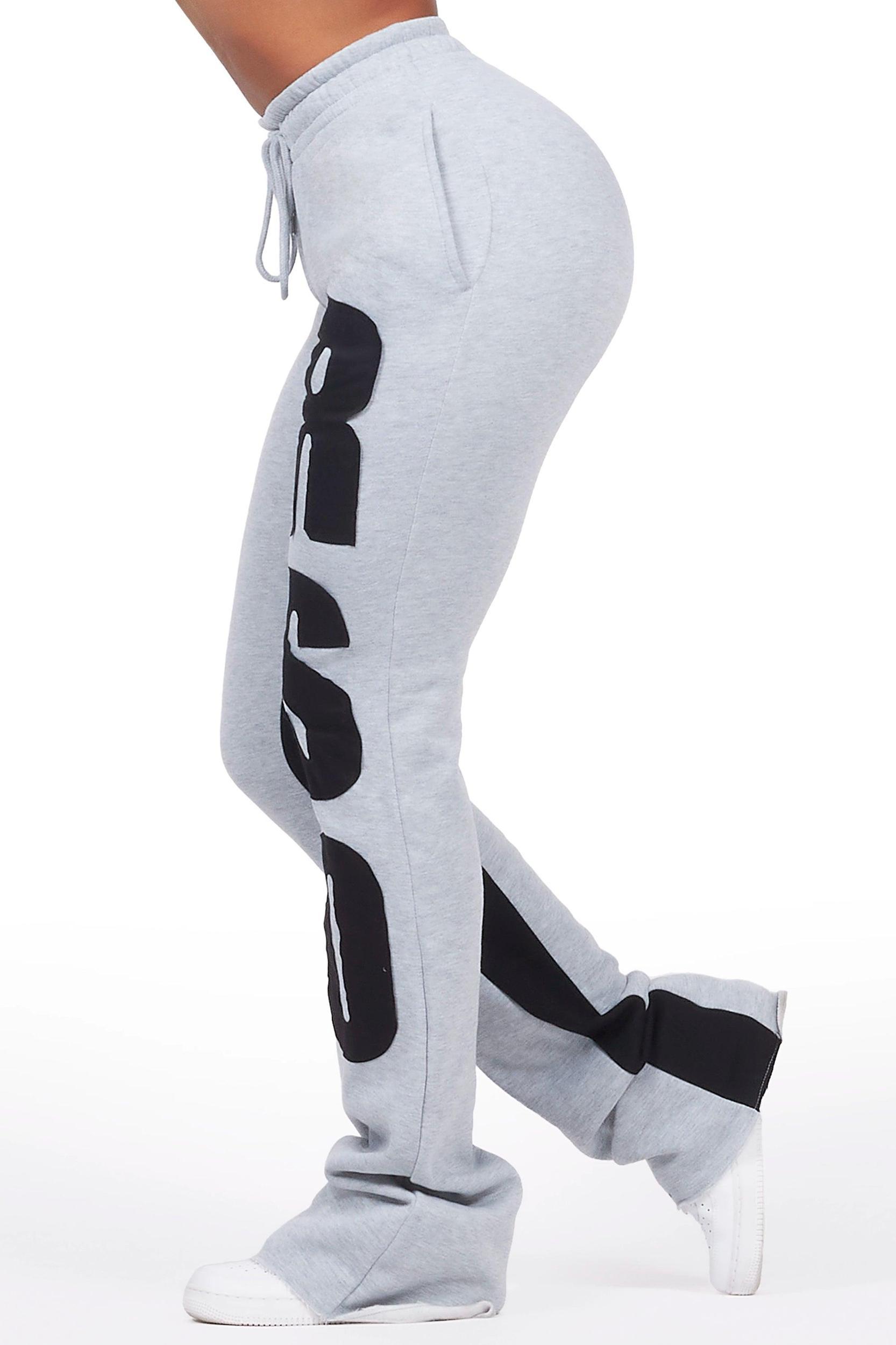 Juatica Heather Grey Baggy Stacked Track Pant Female Product Image