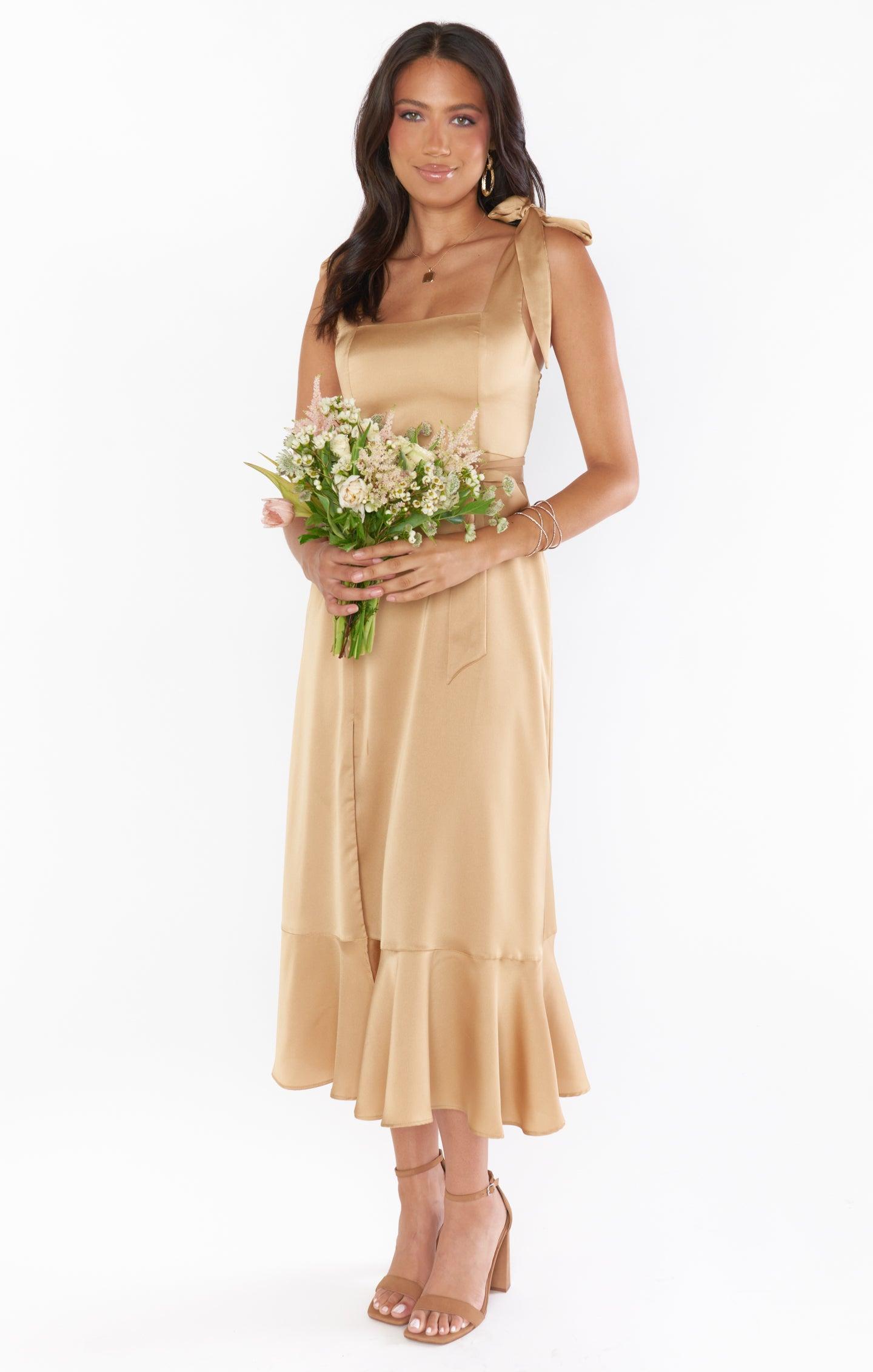 Claire Midi Dress ~ True Gold Luxe Satin Product Image