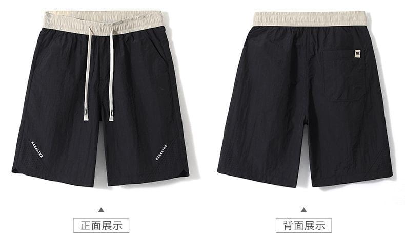 Drawstring Waist Lettering Shorts Product Image