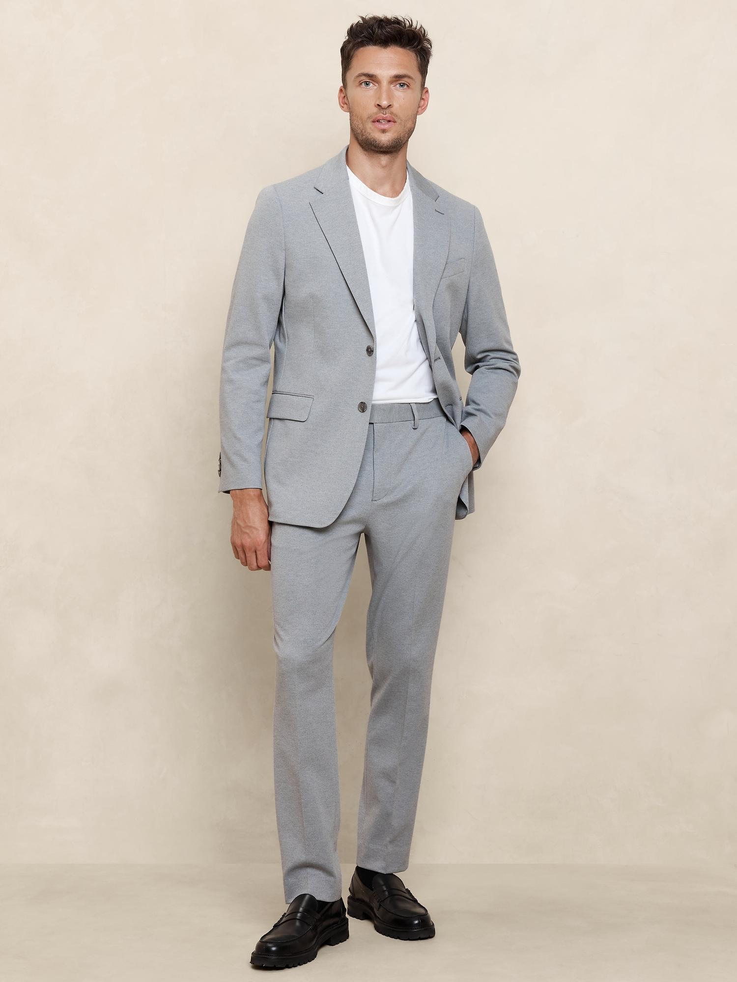 Tailored-Fit Light Gray Knit Suit Trouser Product Image