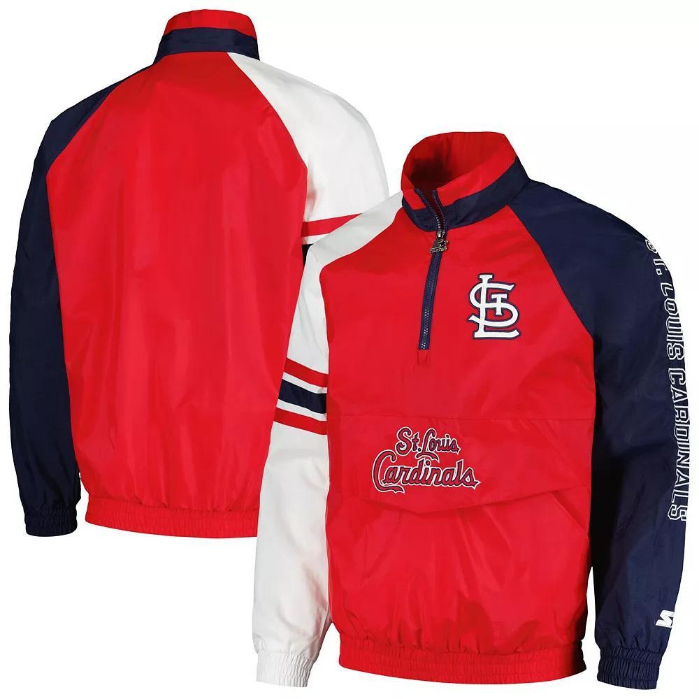 Men's Starter Red/Navy St. Louis Cardinals Elite Raglan Half-Zip Jacket, Size: Small Product Image