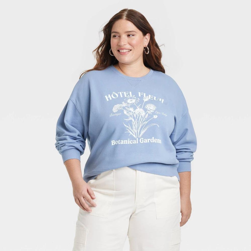 Womens Leisure Studio Oversized Graphic Sweatshirt - Universal Thread Blue Letters Product Image