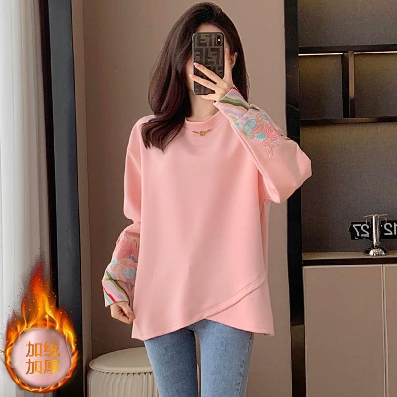 Round Neck Floral Embroidered Oversized Pullover Product Image