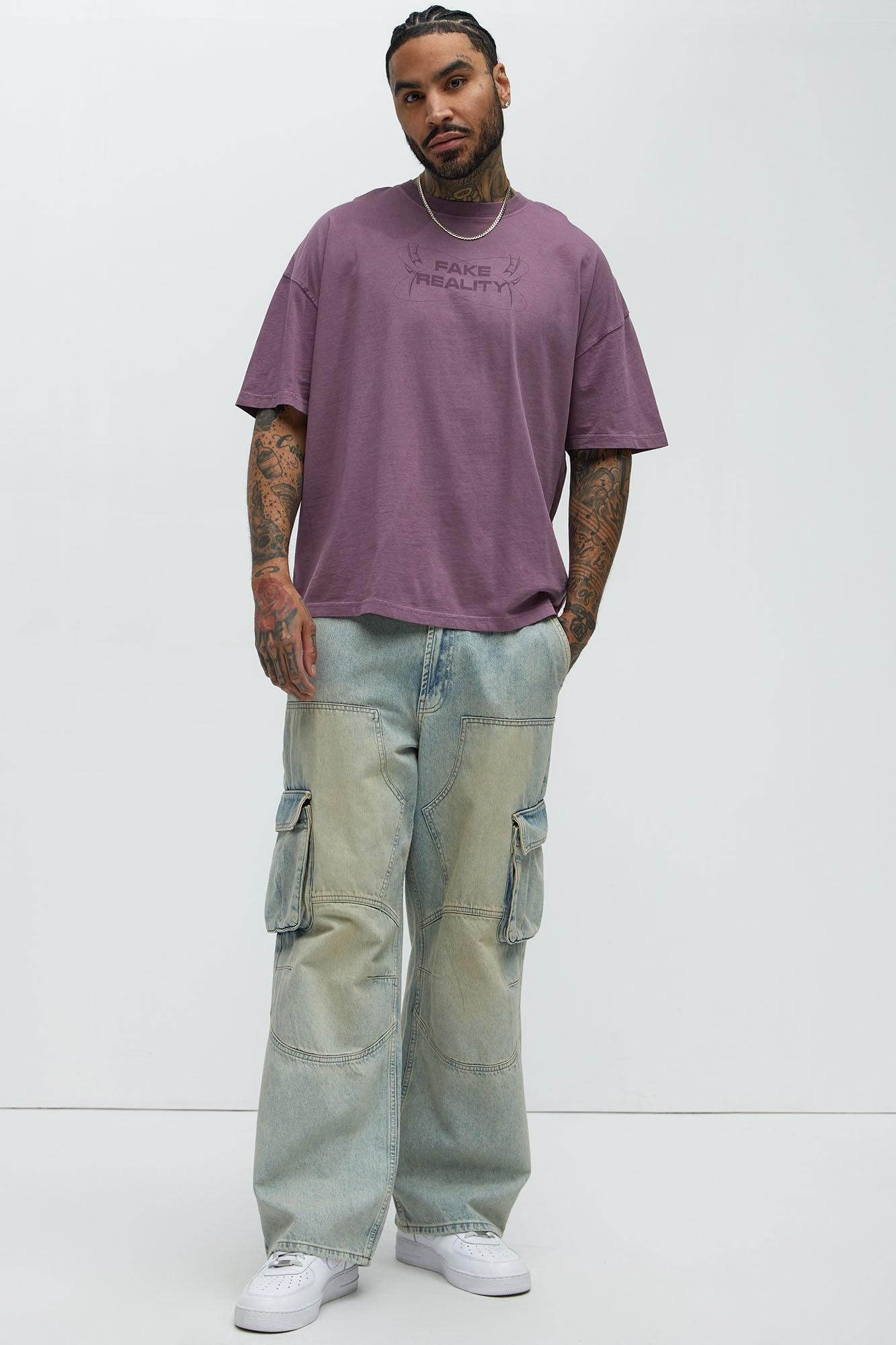 Fake Reality Oversized Short Sleeve Tee - Purple Product Image
