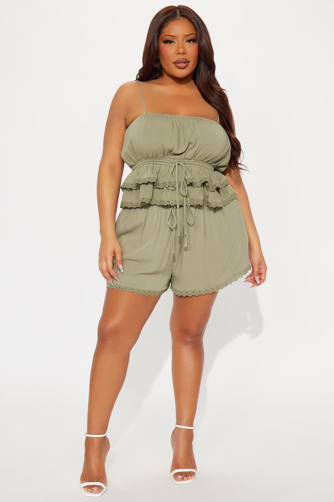 Annabelle Lace Trim Short Set - Olive Product Image