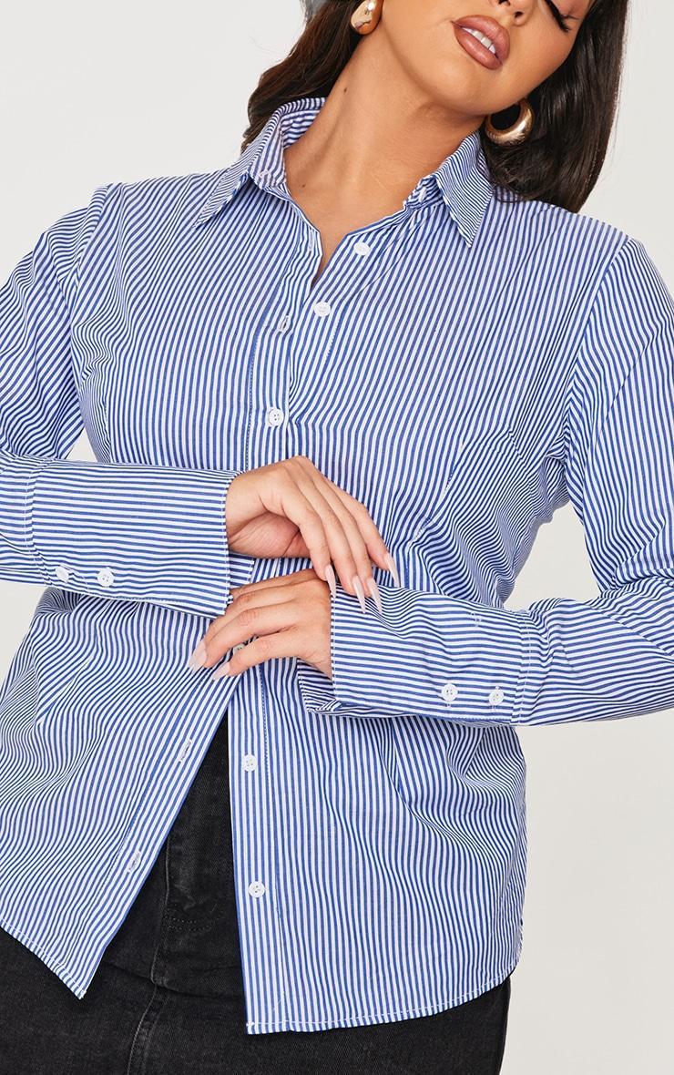 Plus Blue Pinstripe Woven Fitted Shirt Product Image