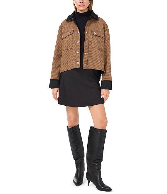 1. STATE Houndstooth Twill Point Collar Long Sleeve Button Front Bomber Reversible Jacket Product Image