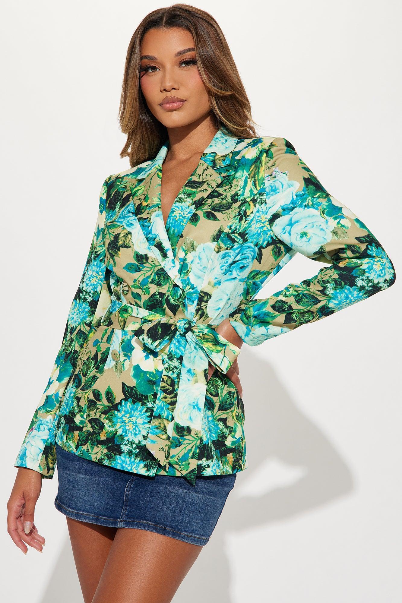 Lovely Lady Floral Blazer - Green/combo Product Image