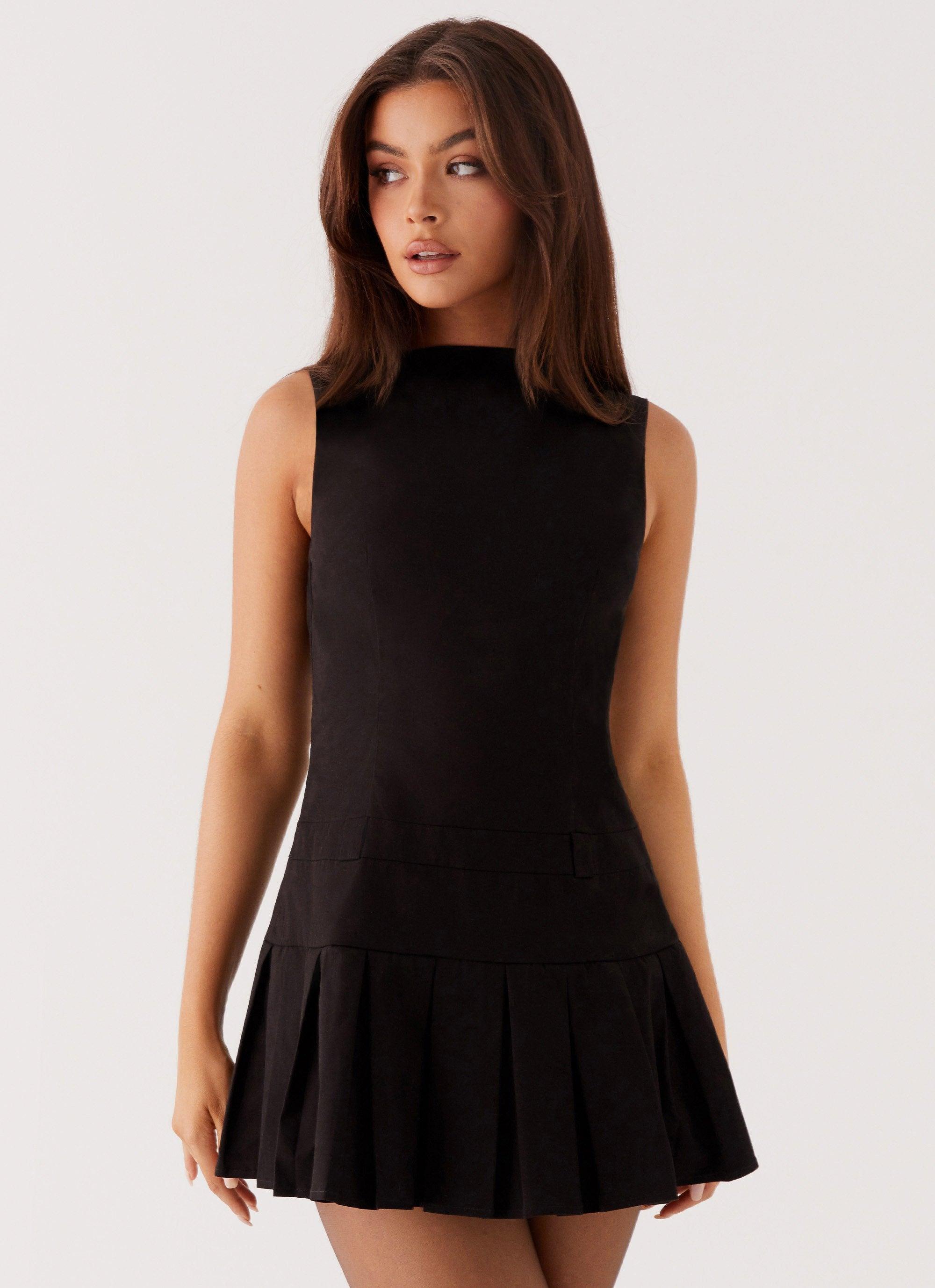 Twilight Pleated Mini Dress - Black Product Image