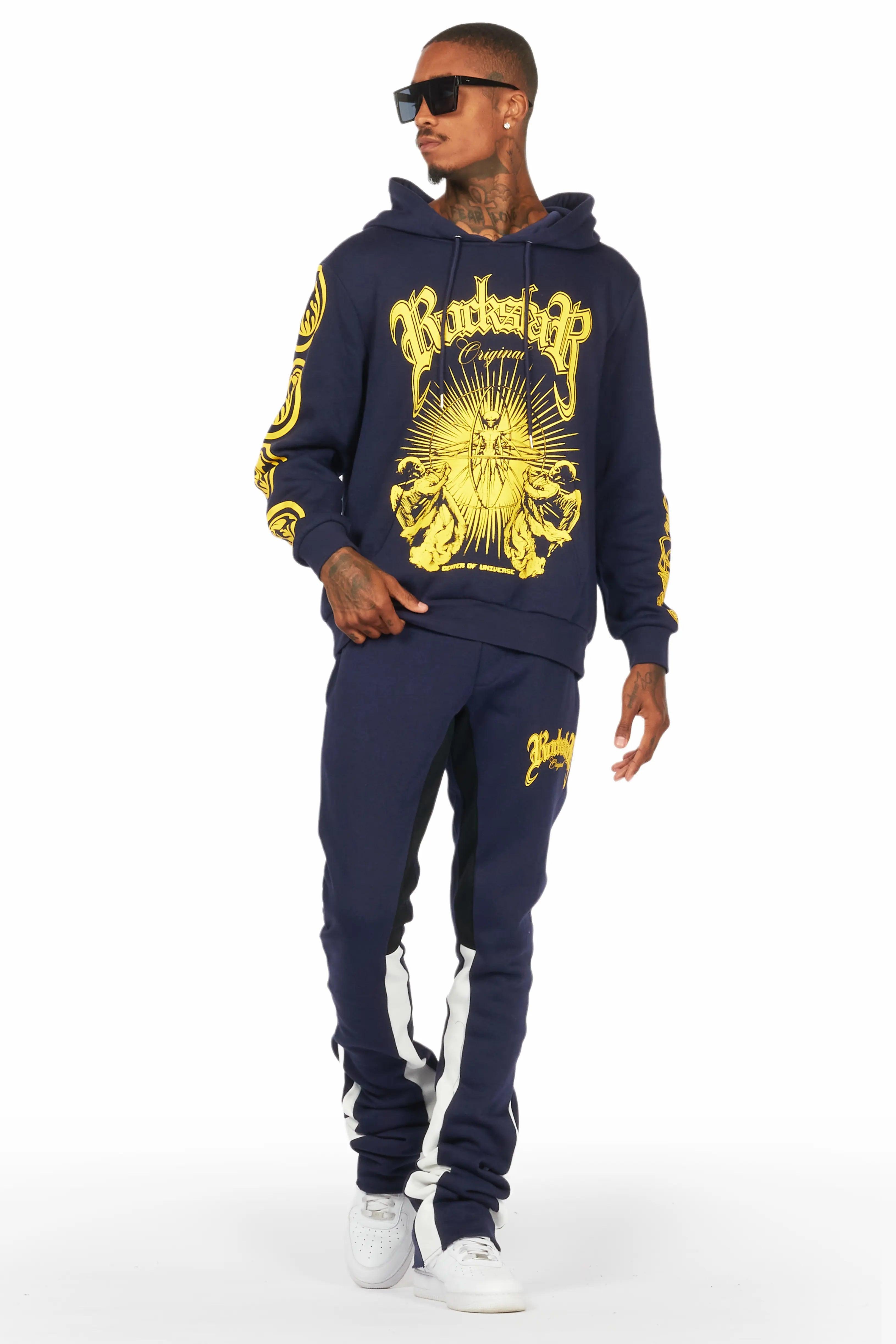 Yarden Navy Hoodie/Super Stacked Flare Pant Track Set Male Product Image