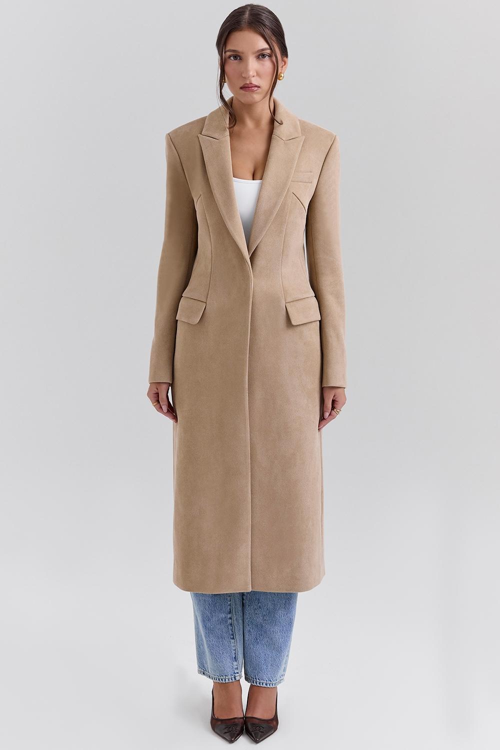 Remi  camel single breasted long coat Product Image