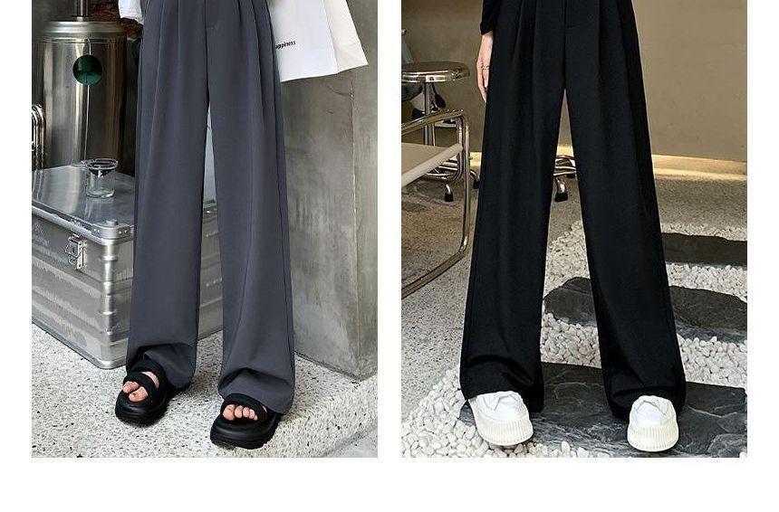 Fold Over High Rise Plain Pleated Wide Leg Pants (Various Designs) Product Image