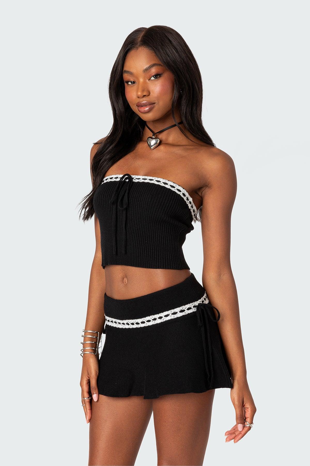 Khloe Lacey Ribbon Knit Tube Top Product Image