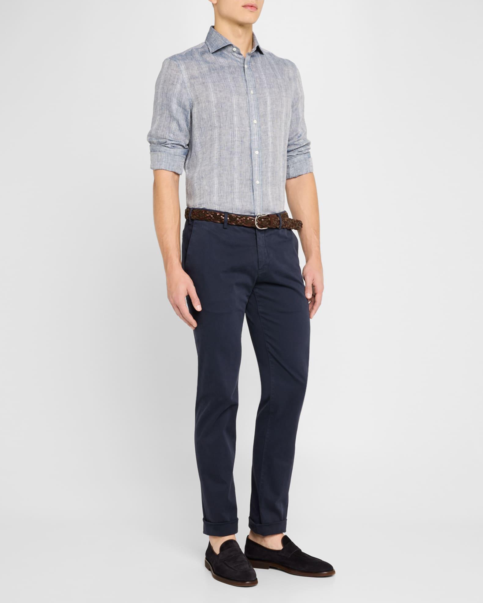 Men's Denim Pattern Stripe Sport Shirt Product Image