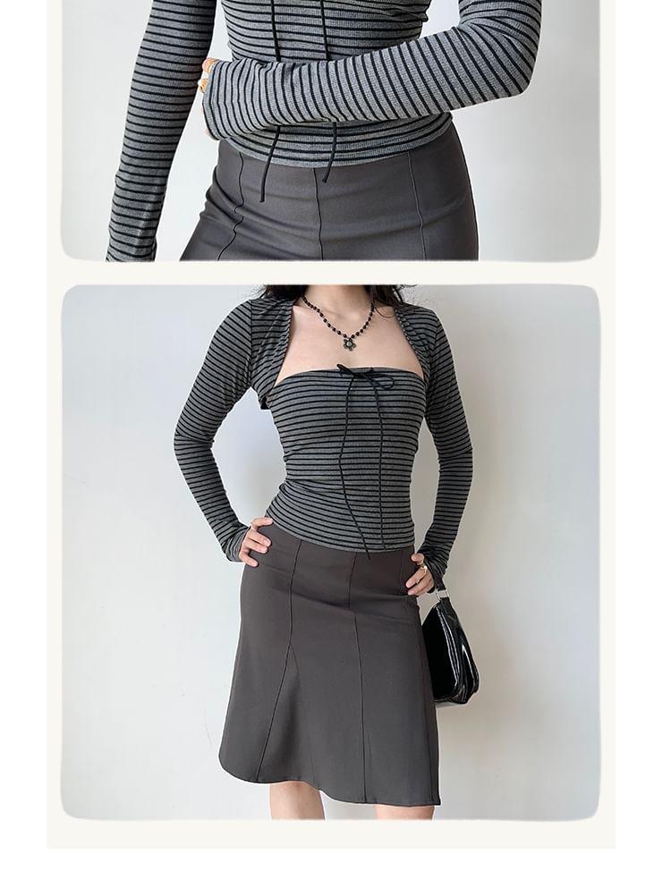 Set: Long-Sleeve Striped Shrug + Tube Top Product Image