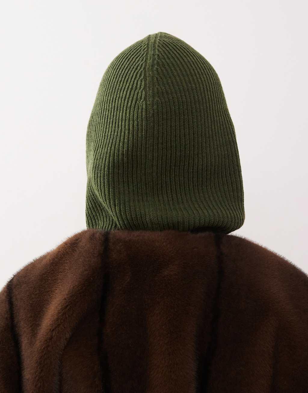 Monki knit hooded balaclava in olive green Product Image