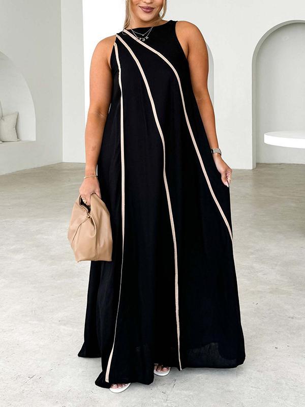 A-Line Loose Split-Joint Round-Neck Maxi Dresses Product Image