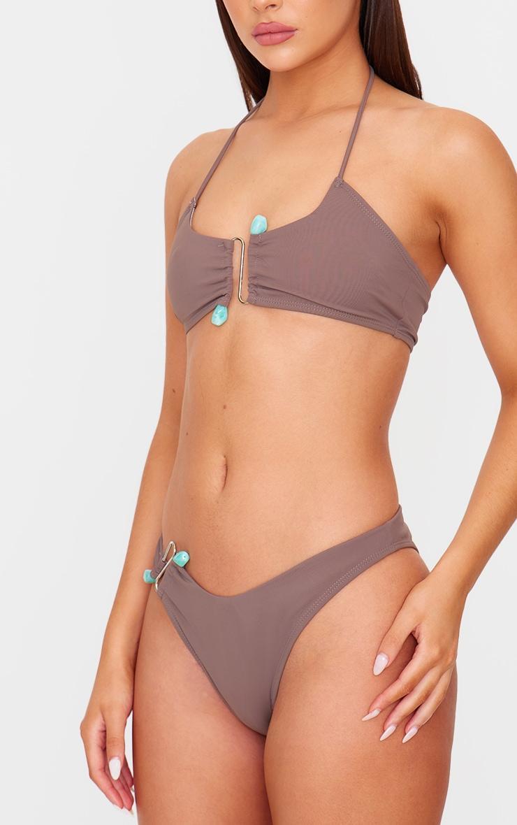 Chocolate Halterneck Silver Trim Bikini Top Product Image