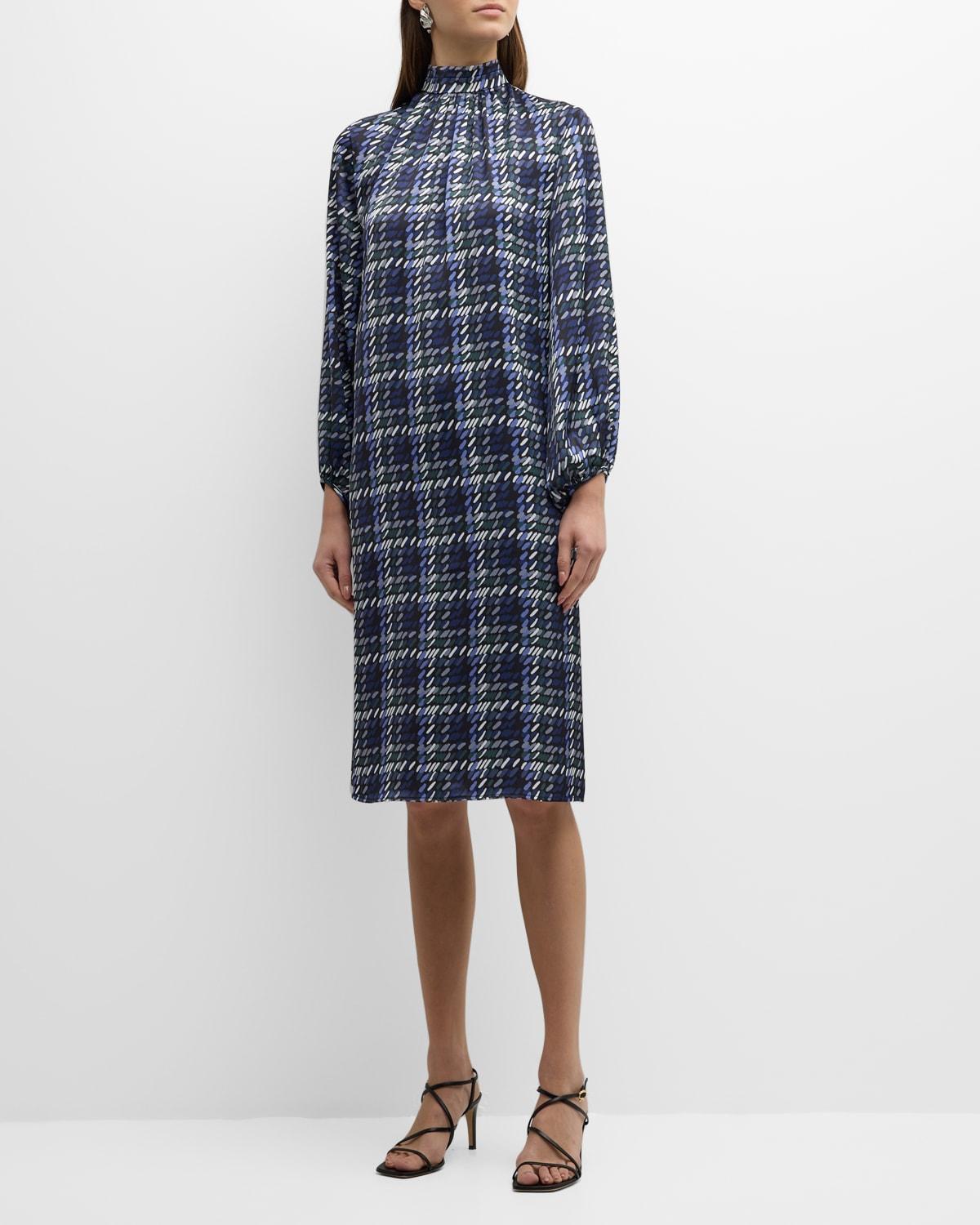 Womens Plaid Crepe De Chine A-Line Midi-Dress Product Image