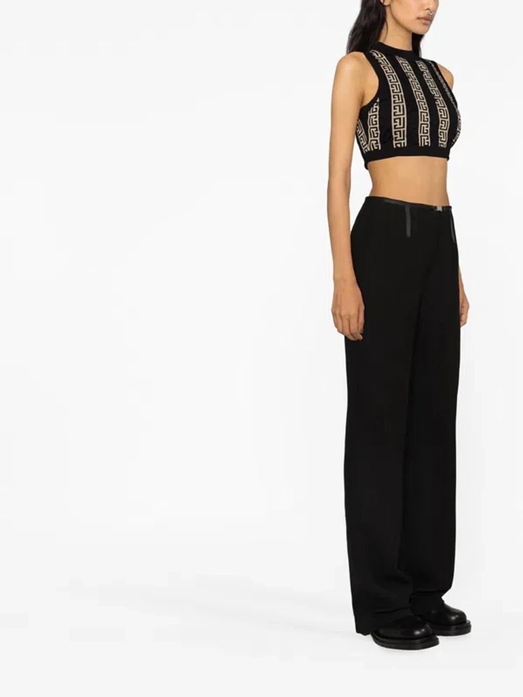 BALMAIN Monogram-pattern Crop Top In Black Product Image