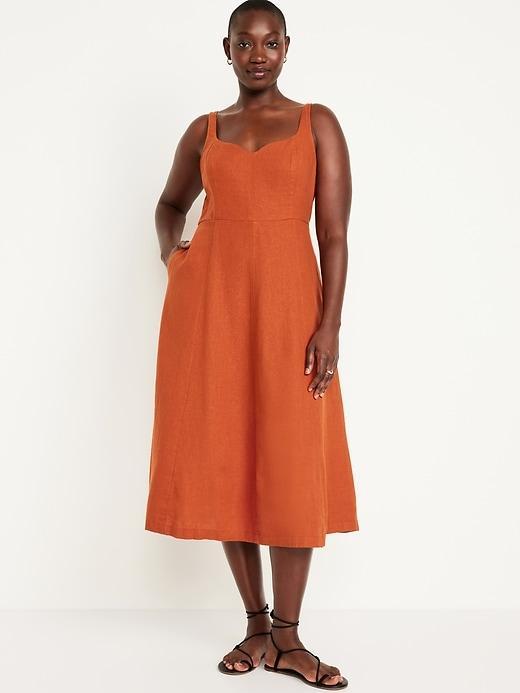 Fit &amp; Flare Linen-Blend Midi Dress Product Image