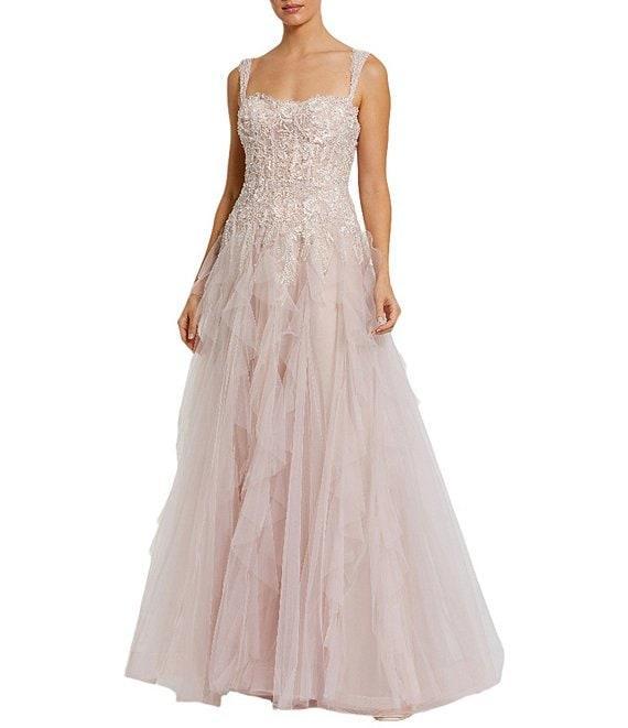 Mac Duggal Bustier Top Embroidered Beaded Lace Ruffle Tulle Ballgown Product Image
