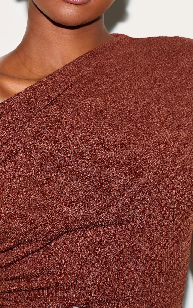  Brown Textured Ruched Asymmetric Longline Top Product Image