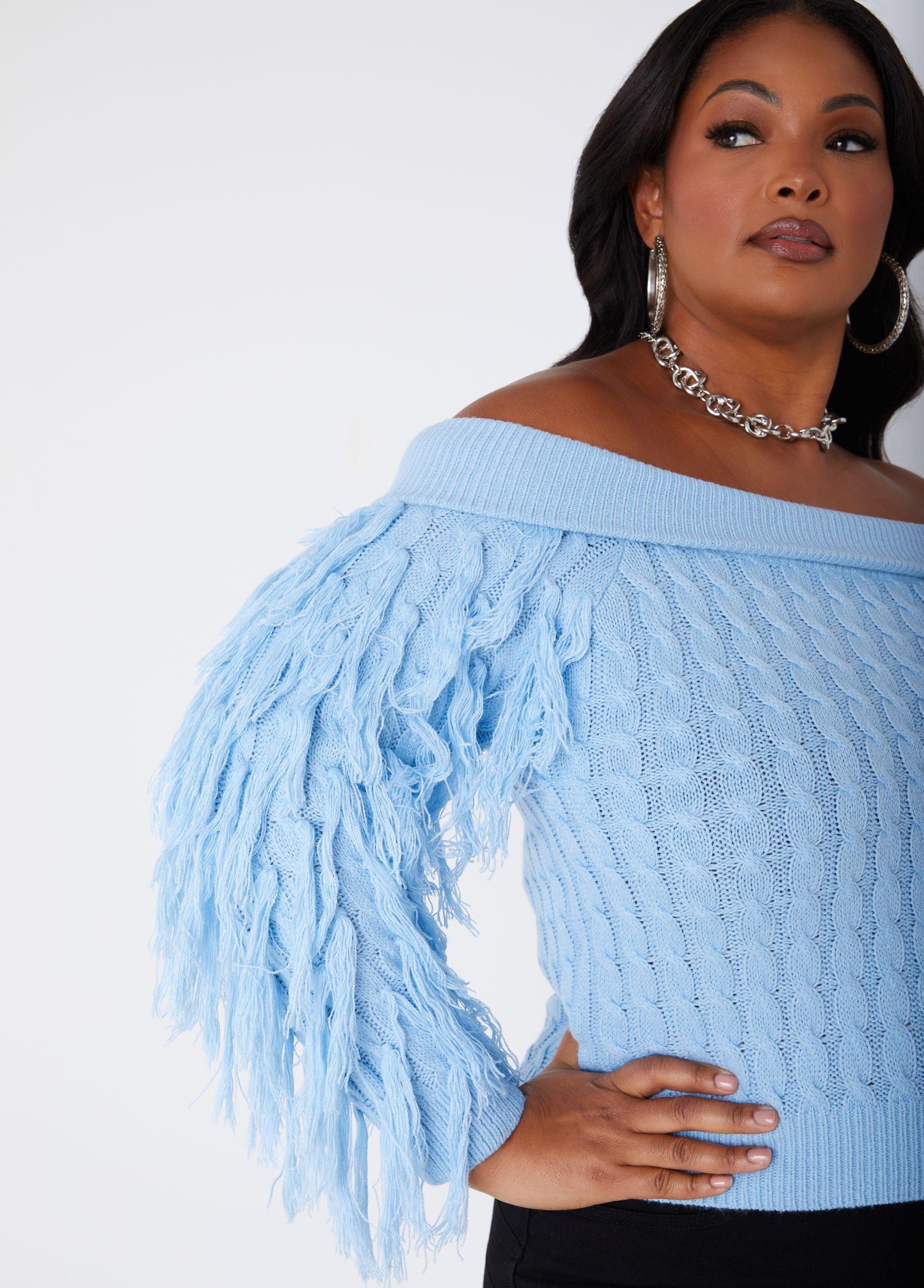 Off The Shoulder Fringed Sweater Product Image