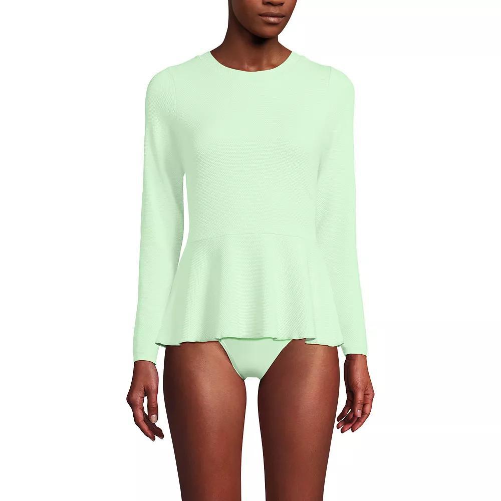 Women's Long Lands' End Sleeve Pique Peplum UPF 50 Rashguard, Size: Large, White Product Image