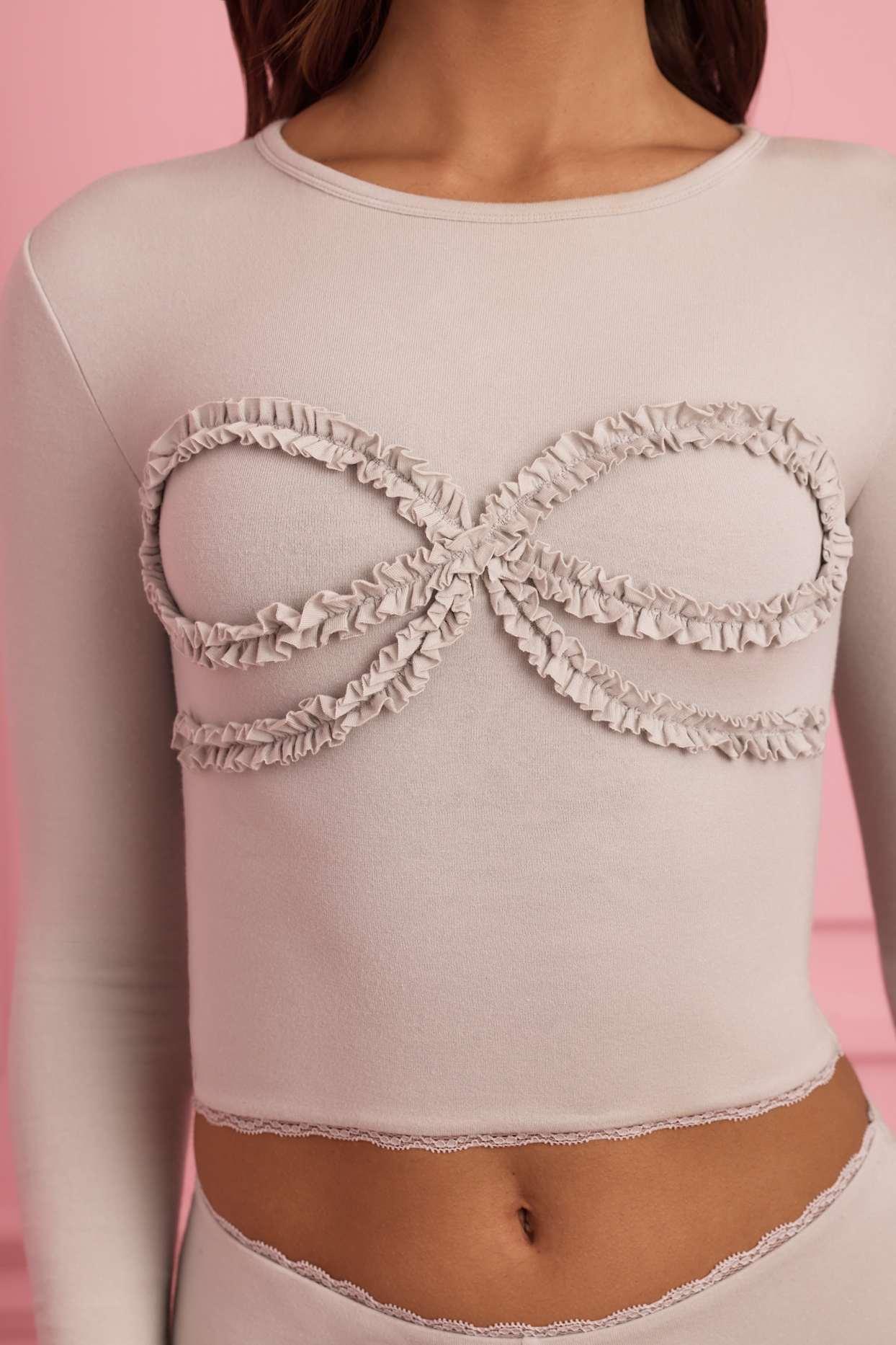 Lace-Trim Appliqué Pyjama Top in Cloud Grey Female Product Image