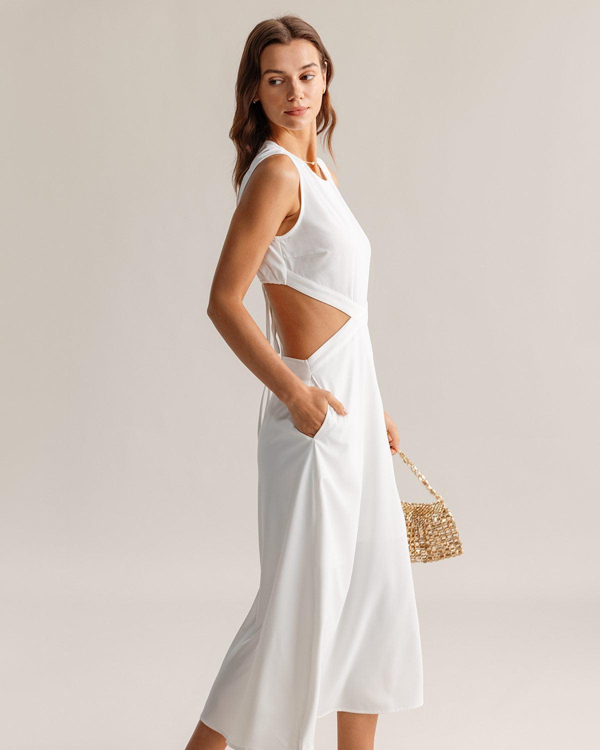 White Cutout Sleeveless Midi Dress Product Image