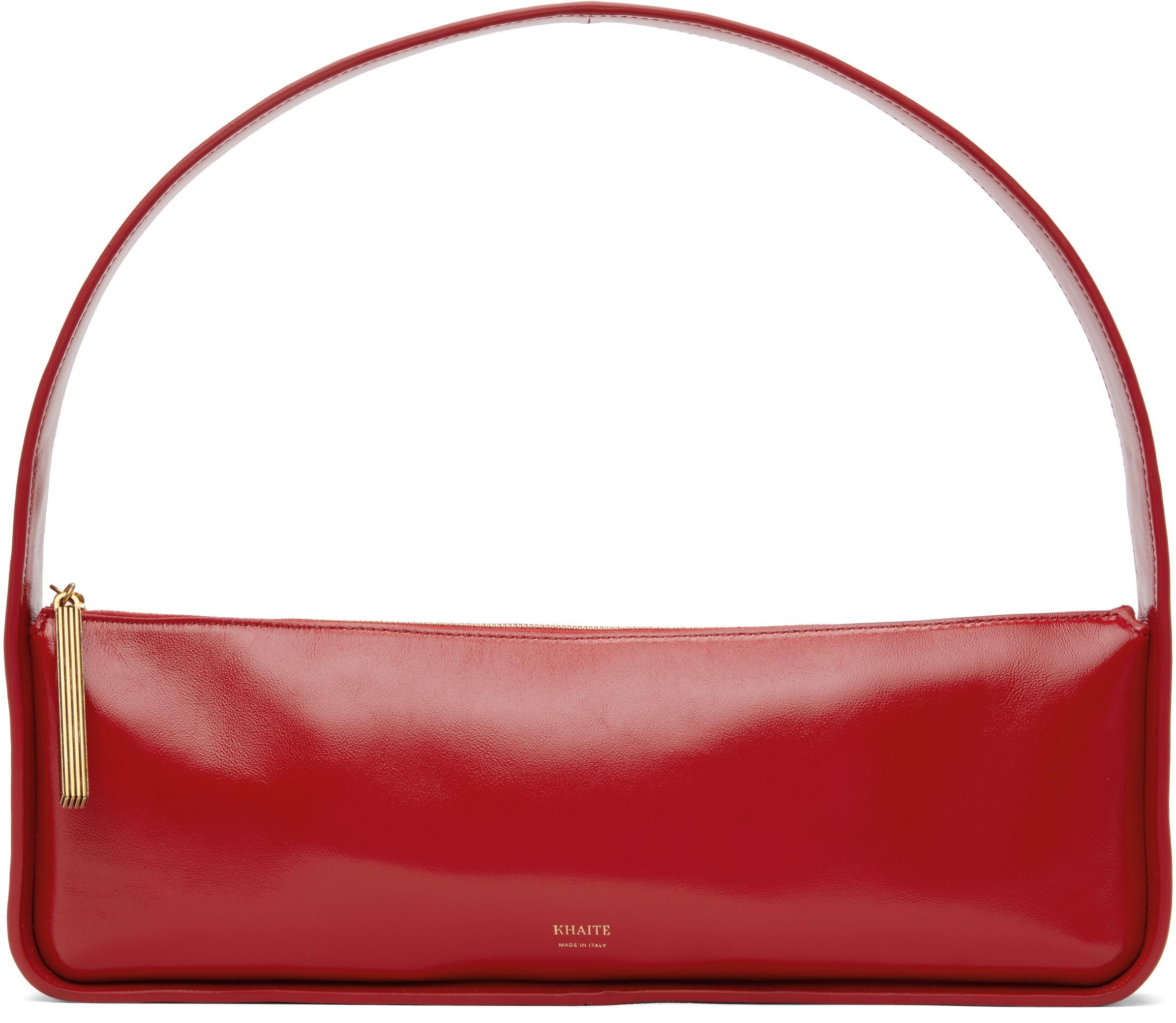 KHAITE Lori Crackle Patent Leather Shoulder Bag In Red Product Image