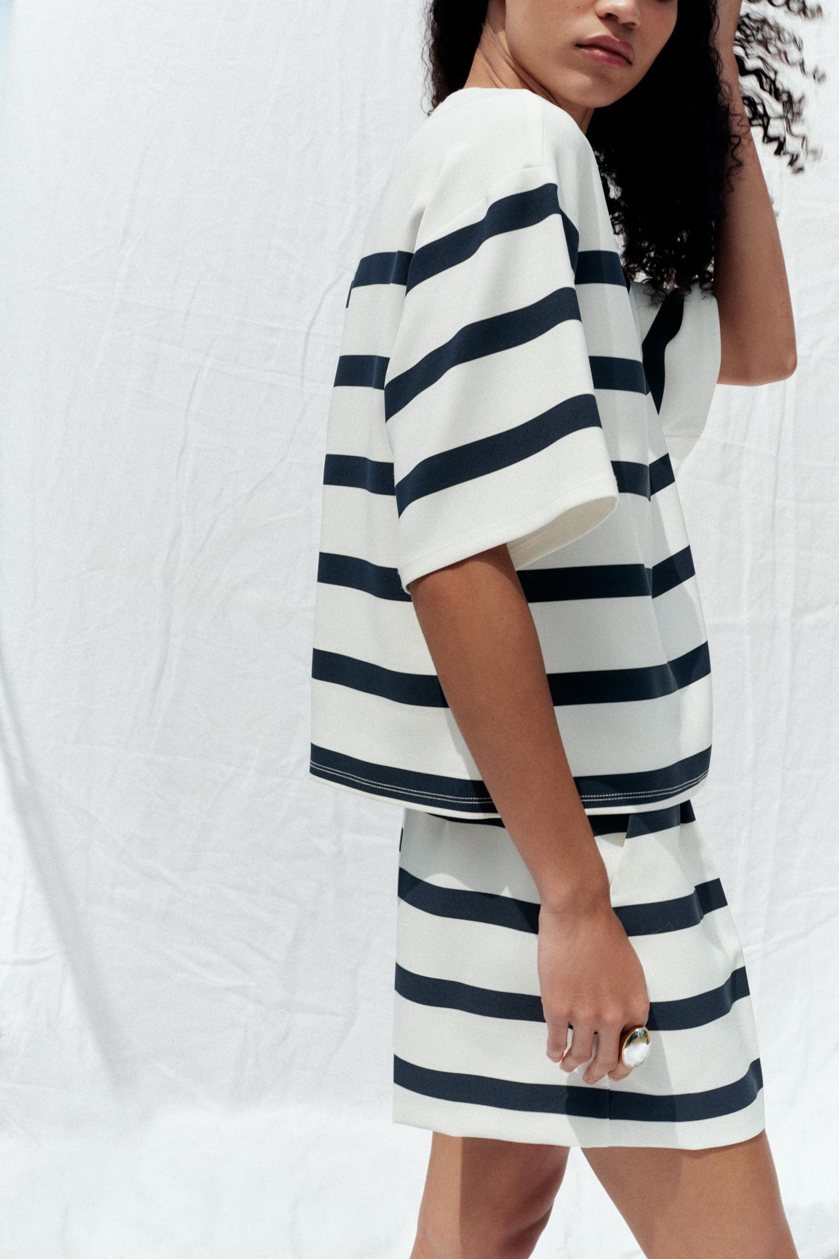 PLEATED STRIPED SHORTS Product Image