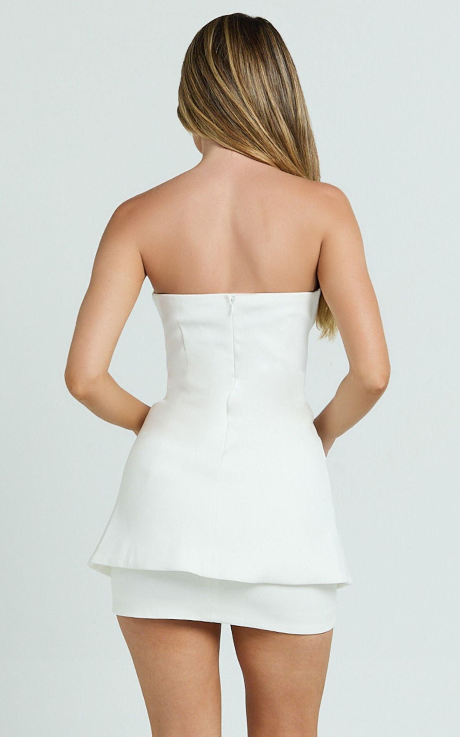 Monroe Two Piece Set - Strapless Button Down Longline Vest Top and High Waisted Mini Skirt in Cream Product Image