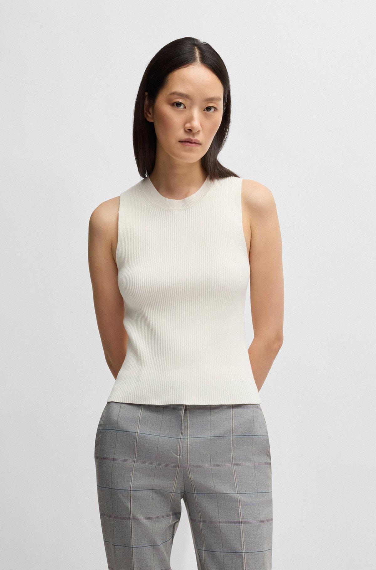 Slim-fit sleeveless top in ribbed stretch fabric Product Image