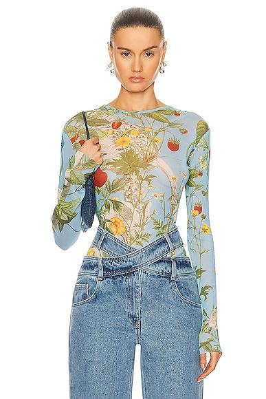 Monse Floral Skeleton Print Mesh Top in Blue Product Image