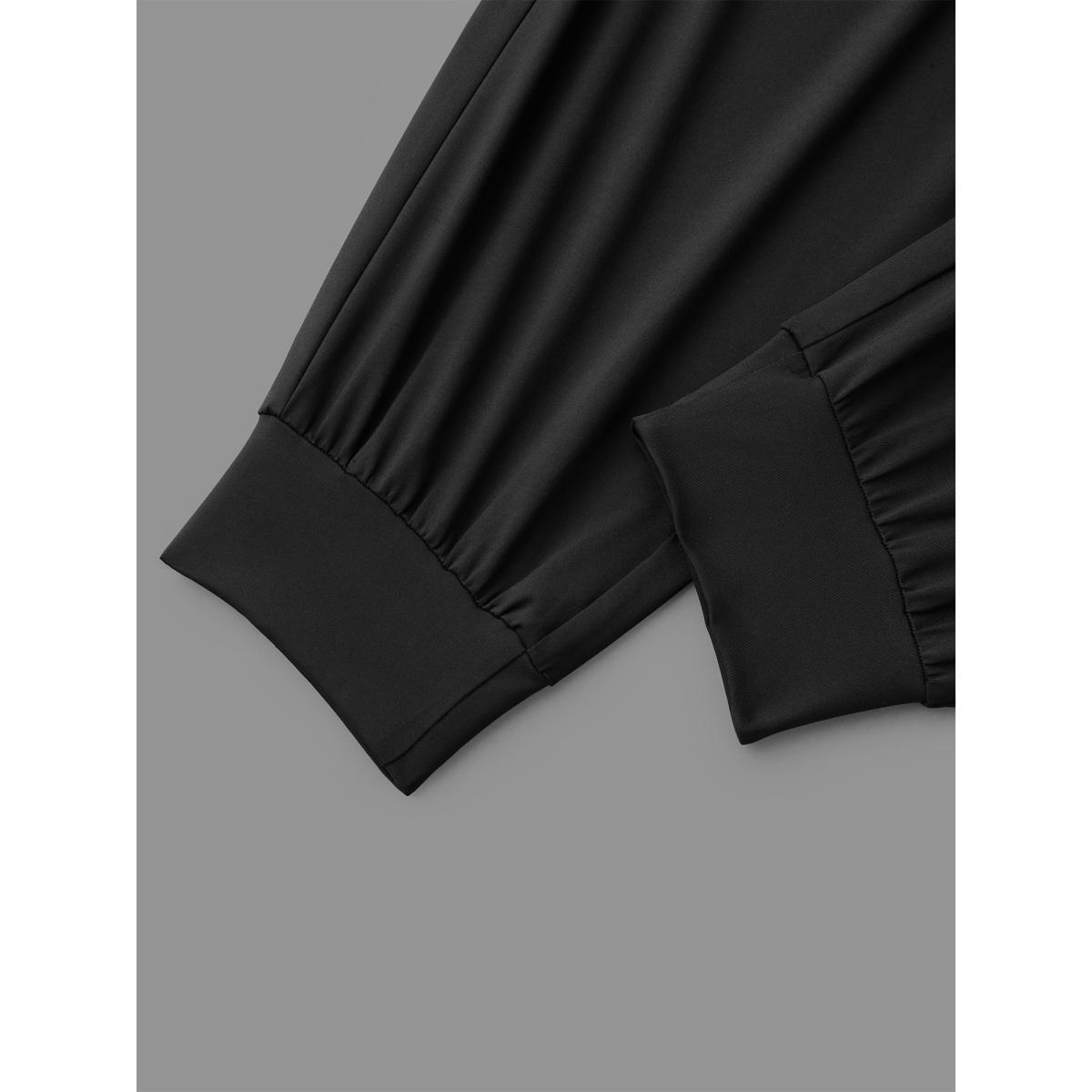 Plus Size Elastic Waist Mid-Rise Yoga Jogger Pants Women Black Casual Mid Rise Everyday Pants BloomChic 12/L Product Image