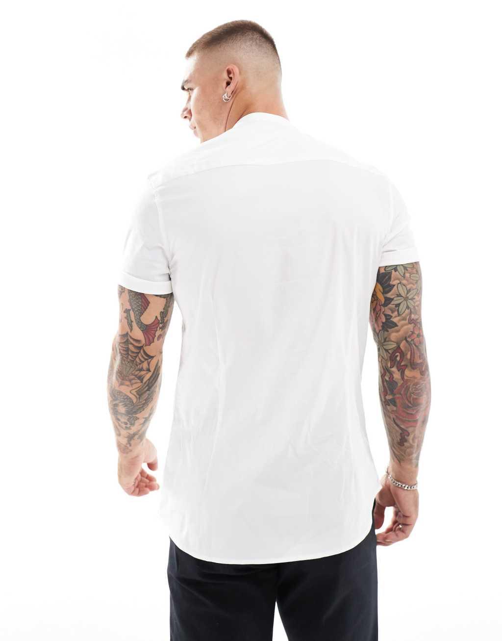 ASOS DESIGN slim fit band collar shirt in white Product Image