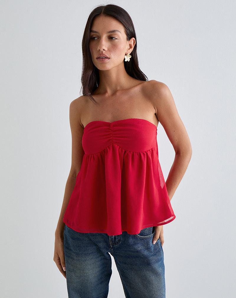 Setsuko Bandeau Longline Top in Red Female Product Image