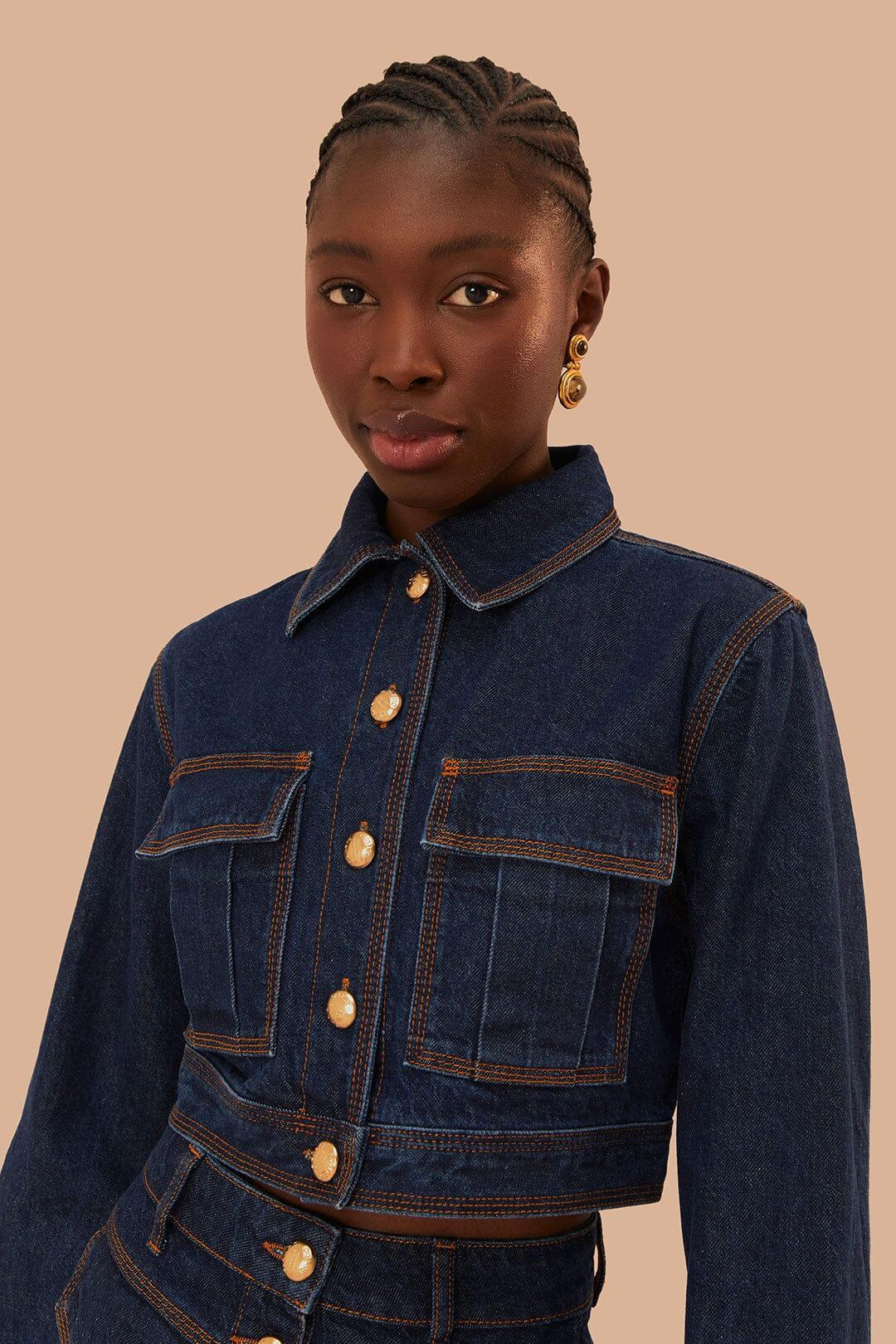 Dark Denim Cropped Jacket, DENIM / XXS Product Image