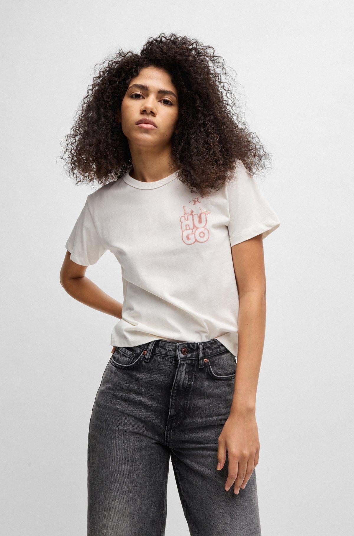 HUGO - Cotton T-shirt with seasonal graphic print - White Product Image