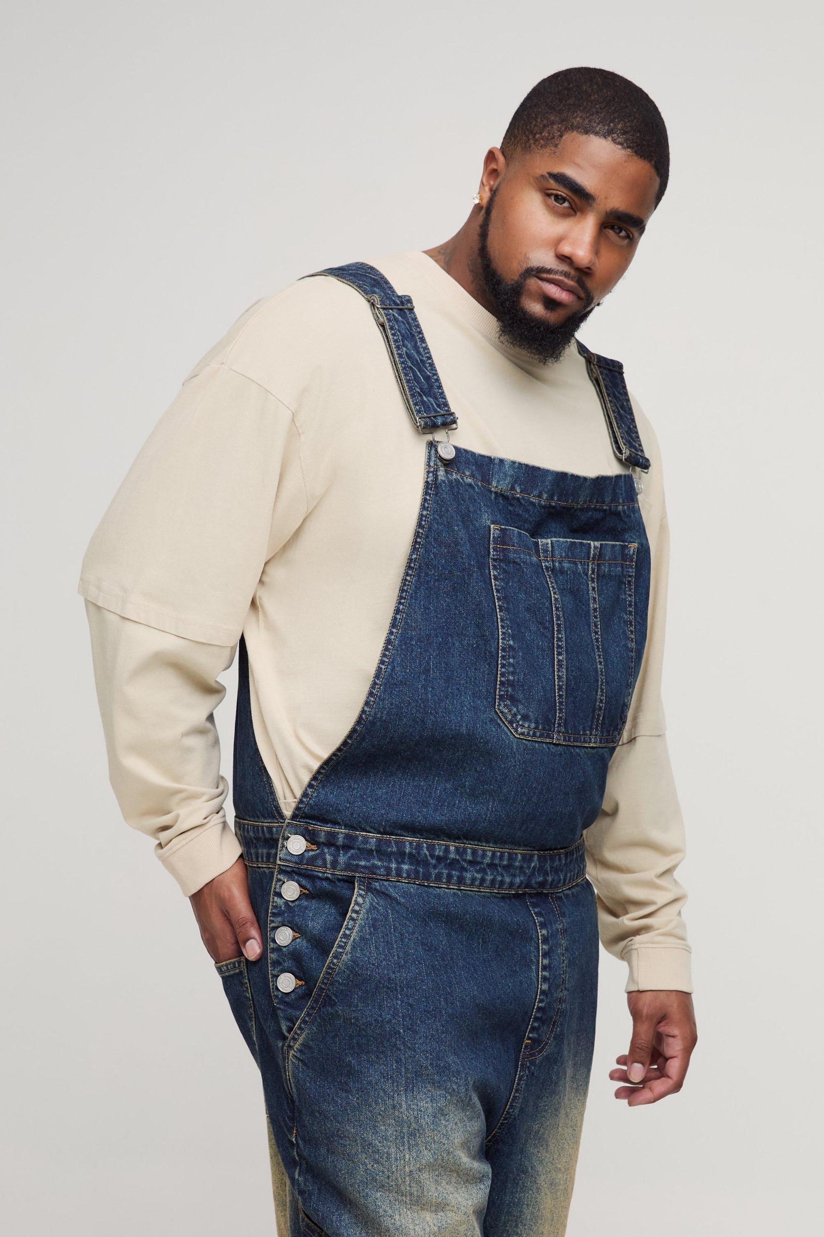 Plus Straight Leg Dungaree | boohooMAN USA Product Image